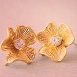 Gold Flower Rhinestone Stu..
