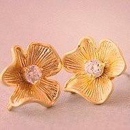 Gold Flower Rhinestone Studs Earrings